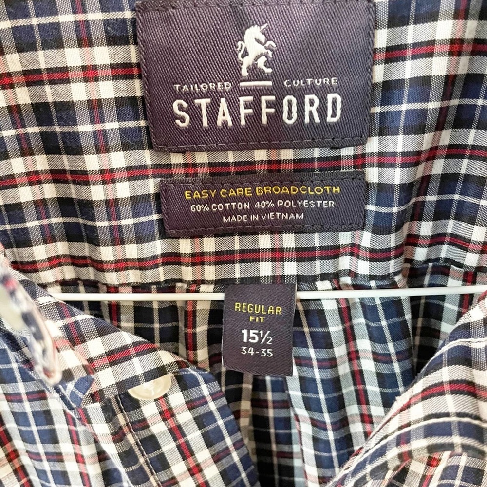 Stafford Plaid Button Down Long Sleeve Shirt M - Picture 6 of 7